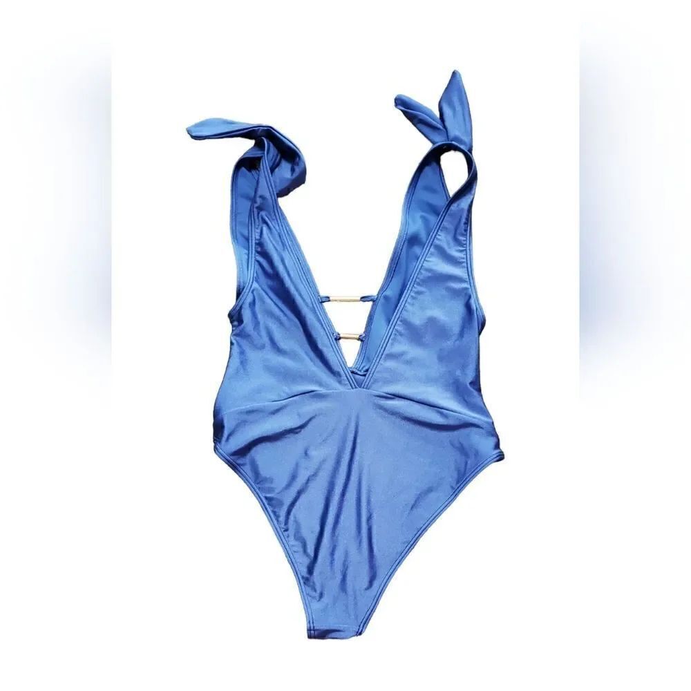 NWT River Island Slate Blue Plunge One Piece Swimsuit